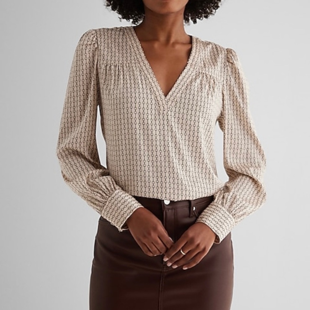 Express long sleeve, v-neck, puff sleeve top